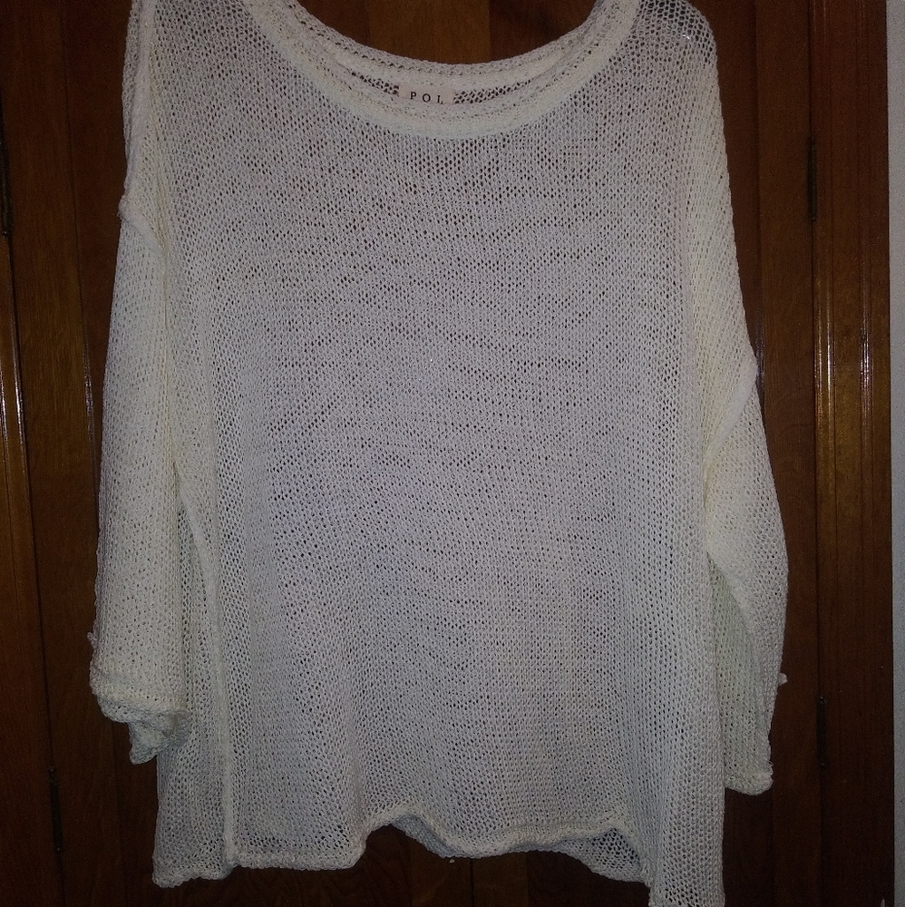 POL Lightweight Open Knit White Sweater Top